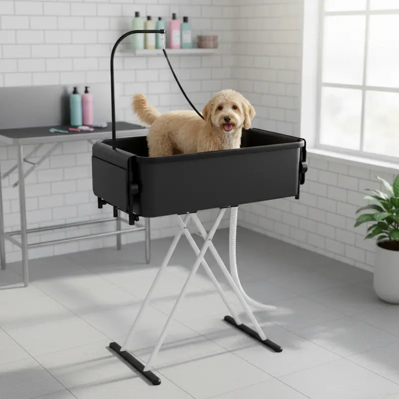 2-in-1 Portable Pet Grooming Station ¨C Foldable Bathtub &amp; Table with Drain Hose