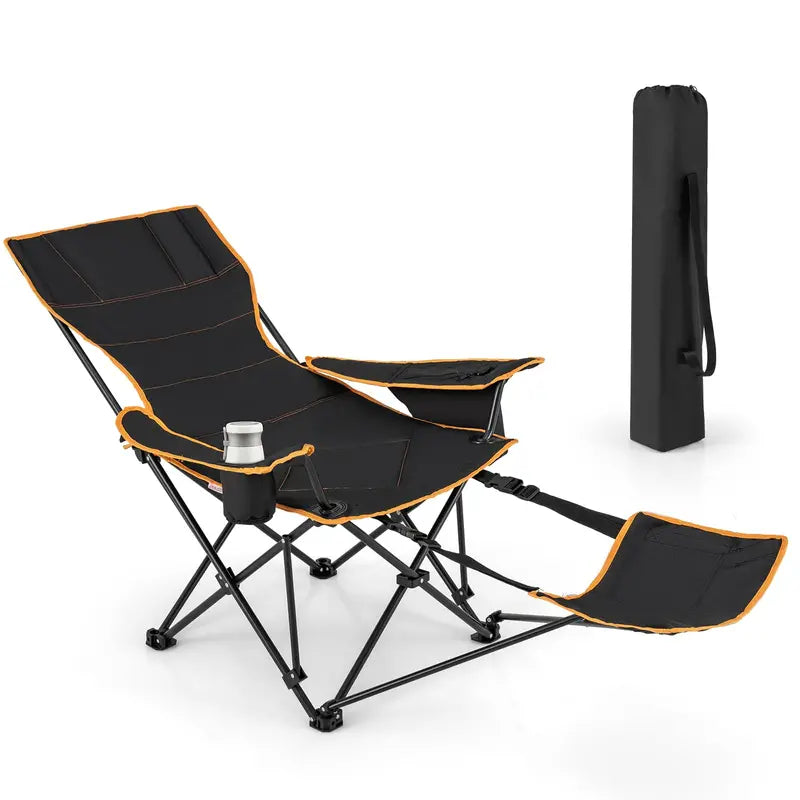 2-in-1 Reclining Camping Chair ¨C Detachable Footrest. 5-Position Back Support & Built-In Cup Holder