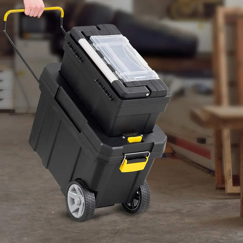 2-in-1 Rolling Tool Box ¨C Modular Plastic Organizer with Casters &amp; Multi-Compartment Storage
