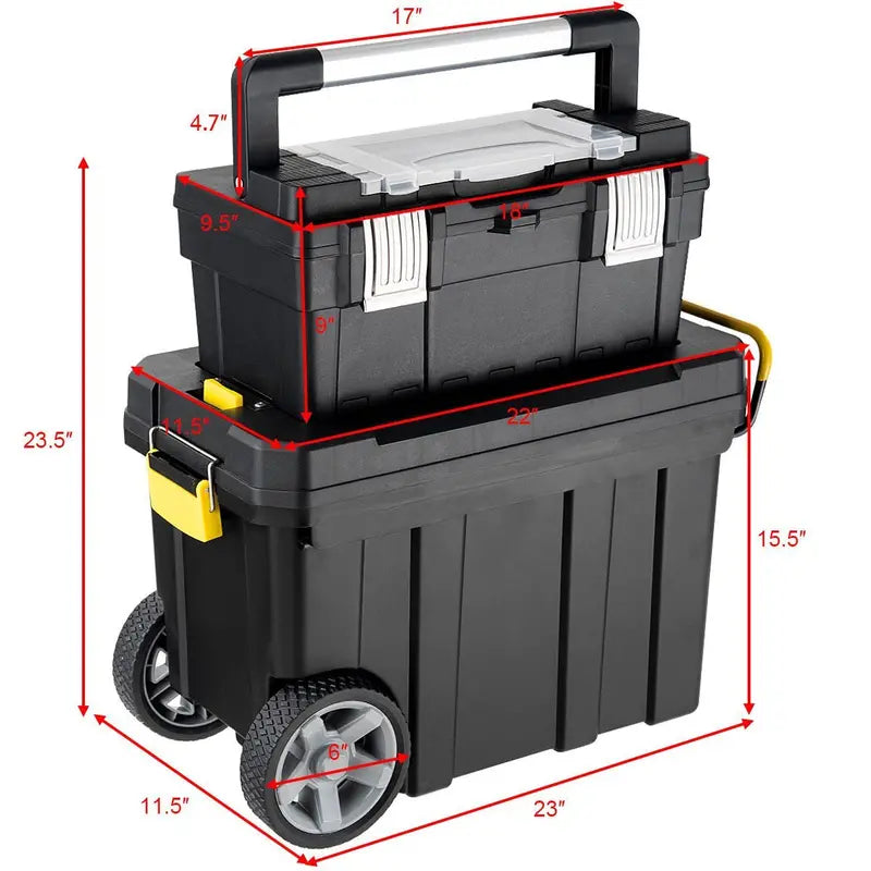 2-in-1 Rolling Tool Box ¨C Modular Plastic Organizer with Casters &amp; Multi-Compartment Storage