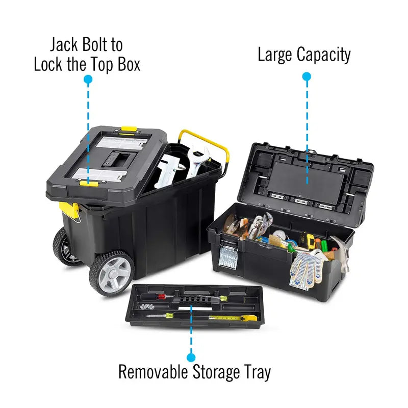 2-in-1 Rolling Toolbox ¨C Modular Plastic Storage System with Wheels &amp; Handles