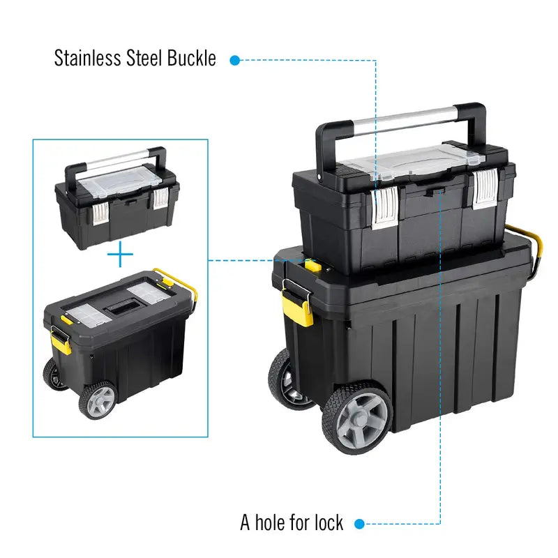 2-in-1 Rolling Toolbox ¨C Modular Plastic Storage System with Wheels &amp; Handles