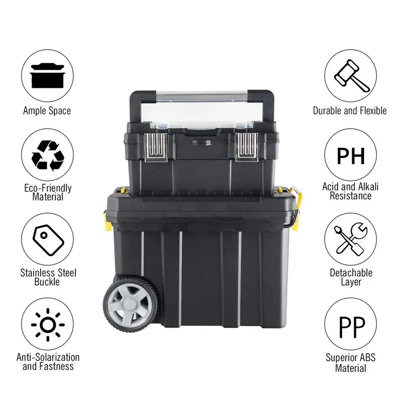 2-in-1 Rolling Toolbox ¨C Modular Plastic Storage System with Wheels &amp; Handles