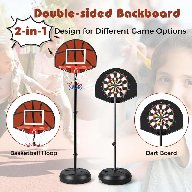 2-in-1 Toddler Basketball Hoop ¨C Adjustable Goal with Integrated Dartboard and Fillable Base