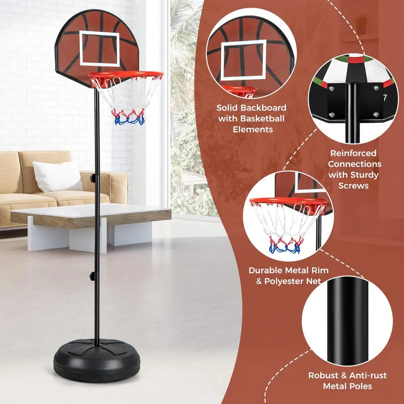2-in-1 Toddler Basketball Hoop ¨C Adjustable Goal with Integrated Dartboard and Fillable Base