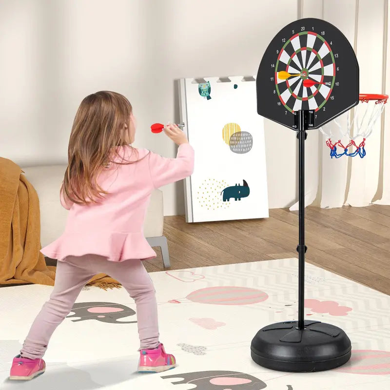 2-in-1 Toddler Basketball Hoop ¨C Adjustable Goal with Integrated Dartboard and Fillable Base