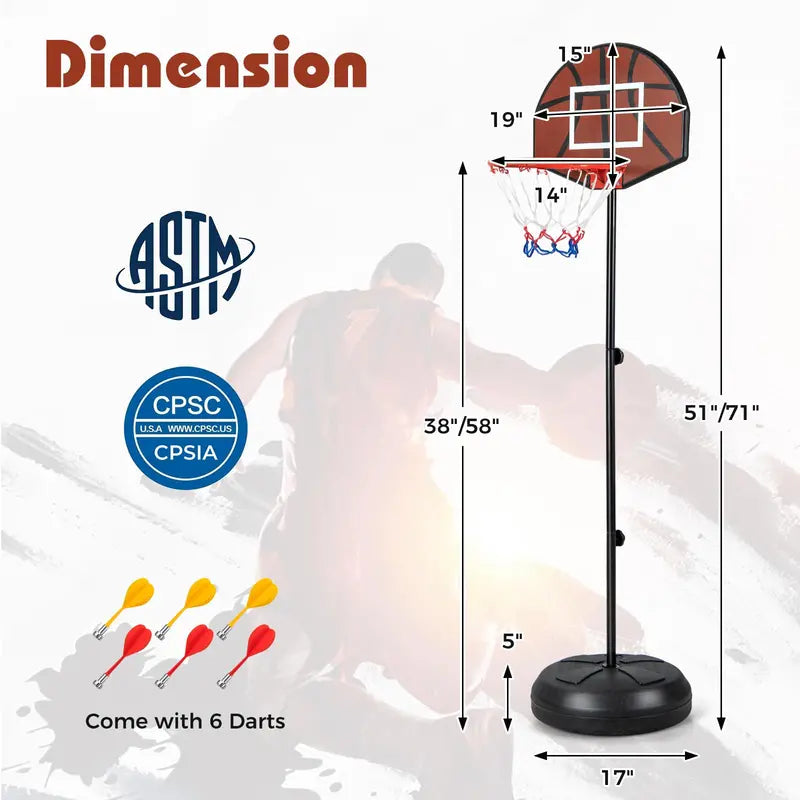 2-in-1 Toddler Basketball Hoop ¨C Adjustable Goal with Integrated Dartboard and Fillable Base