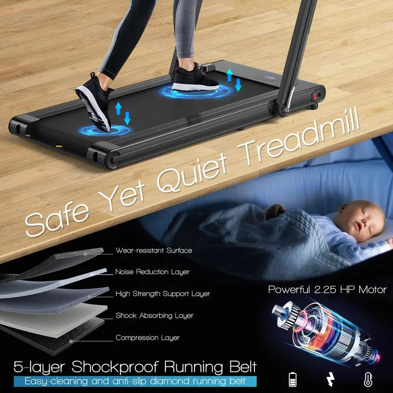 2-in-1 Under-Desk Treadmill ¨C Foldable Electric Model with 2.25HP Motor and LED Control Display