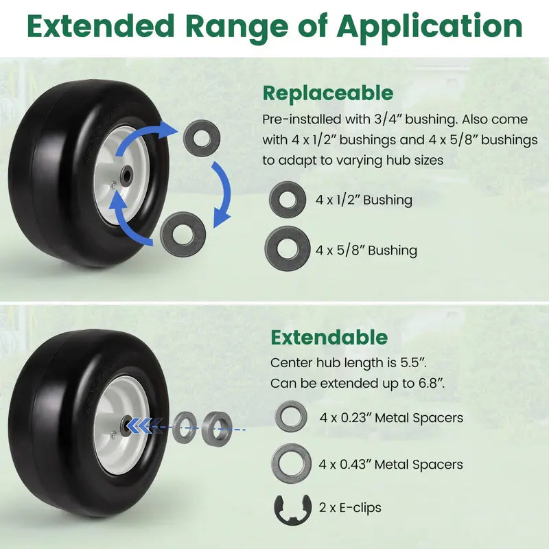 2-Pack 13 x 6.50-6 Flat-Free Tires &amp; Wheels ¨C Maintenance-Free Solid Rubber Design