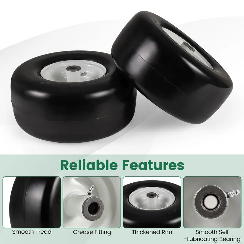 2-Pack 13 x 6.50-6 Flat-Free Tires &amp; Wheels ¨C Maintenance-Free Solid Rubber Design