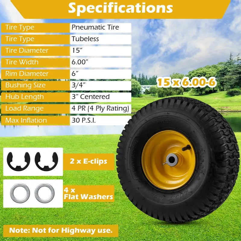 2-Pack 15 x 6.00-6 Tube-Type Tires &amp; Wheels ¨C Standard Inner Tube Compatibility
