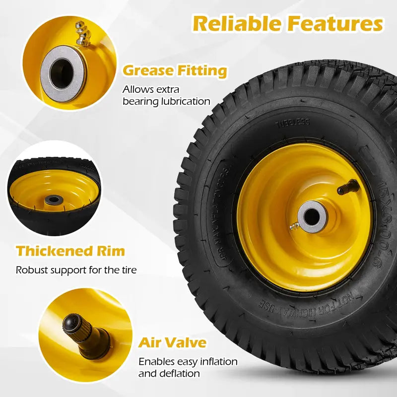 2-Pack 15 x 6.00-6 Tube-Type Tires &amp; Wheels ¨C Standard Inner Tube Compatibility