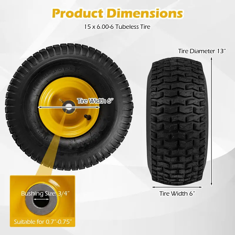 2-Pack 15 x 6.00-6 Tube-Type Tires &amp; Wheels ¨C Standard Inner Tube Compatibility