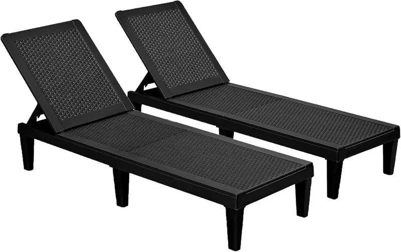 2-Pack Adjustable Outdoor Chaise Lounge Chairs ¨C Waterproof. Easy-Assembly Poolside or Patio Loungers in Sleek Black