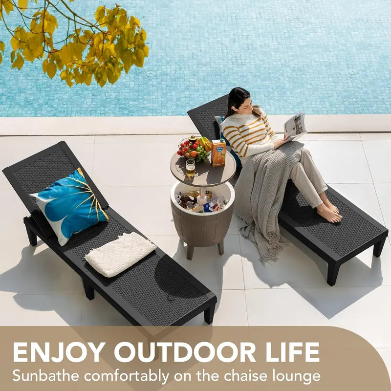 2-Pack Adjustable Outdoor Chaise Lounge Chairs ¨C Waterproof. Easy-Assembly Poolside or Patio Loungers in Sleek Black