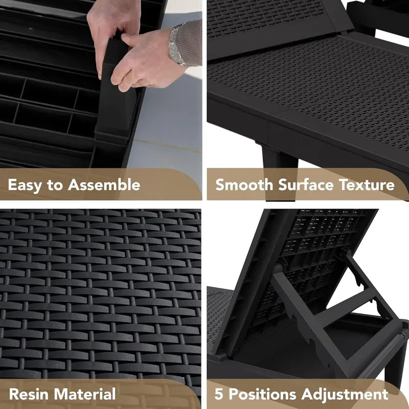 2-Pack Adjustable Outdoor Chaise Lounge Chairs ¨C Waterproof. Easy-Assembly Poolside or Patio Loungers in Sleek Black