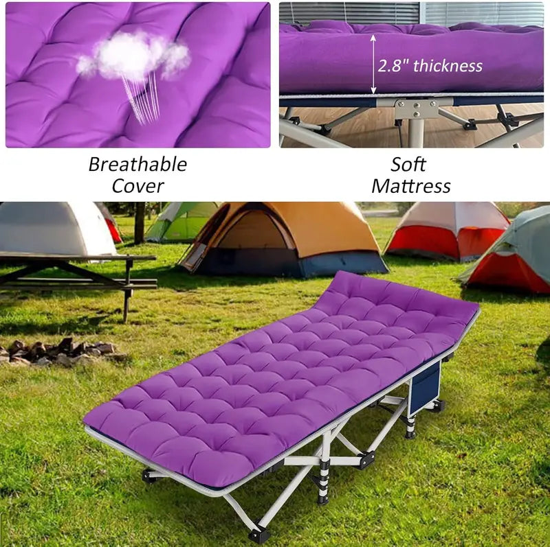 2-Pack Adult Camping Cots ¨C Heavy-Duty Folding Beds with Included Mattresses for Comfortable Outdoor Sleep
