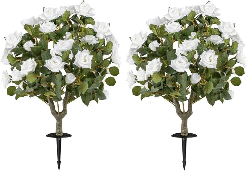 2-Pack Artificial Rose Flower Trees ¨C 31.5-Inch Tall. Ground Spikes. 18 Blooms Each