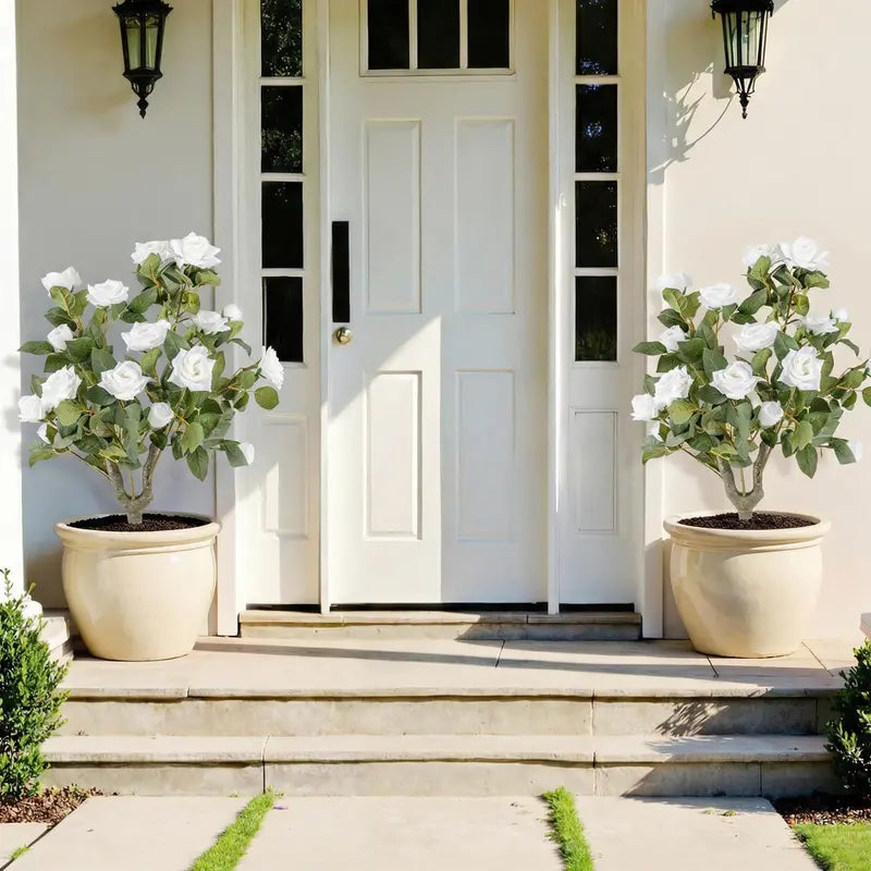 2-Pack Artificial Rose Flower Trees ¨C 31.5-Inch Tall. Ground Spikes. 18 Blooms Each