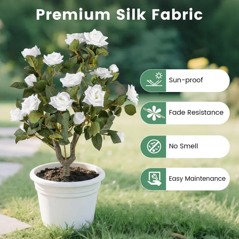 2-Pack Artificial Rose Flower Trees ¨C 31.5-Inch Tall. Ground Spikes. 18 Blooms Each