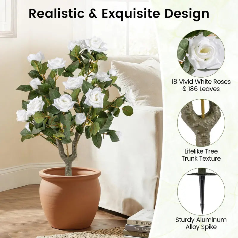 2-Pack Artificial Rose Flower Trees ¨C 31.5-Inch Tall. Ground Spikes. 18 Blooms Each