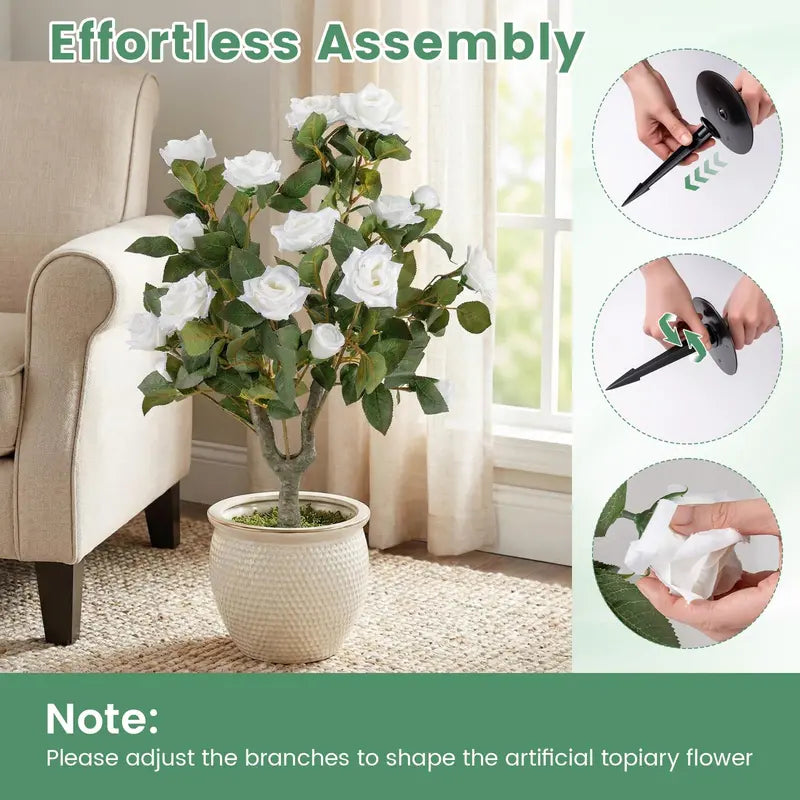 2-Pack Artificial Rose Flower Trees ¨C 31.5-Inch Tall. Ground Spikes. 18 Blooms Each