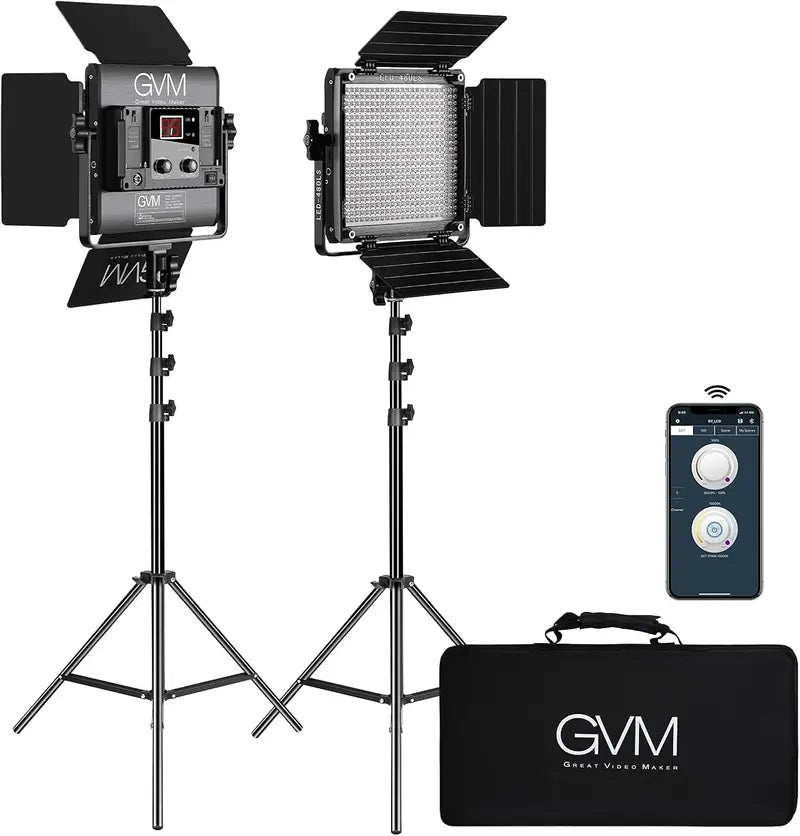 2-Pack Bi-Color LED Video Light Kits ¨C APP-Controlled 2300K¨C6800K Panels with Barndoors. Digital Display & CRI97+ Output