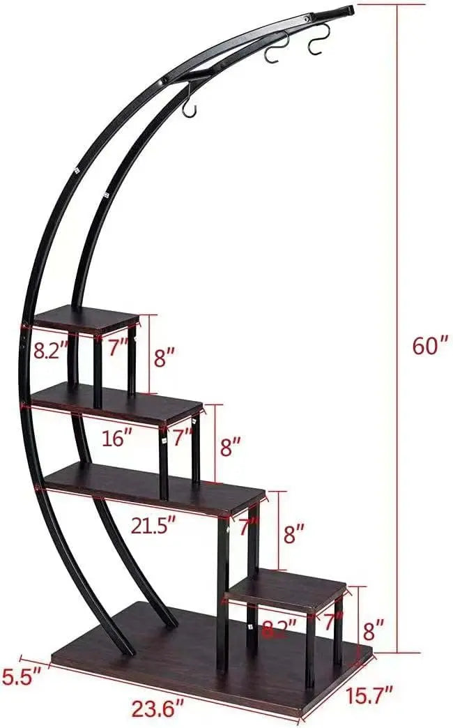 2-Pack Black GDLF 5-Tier Half Moon Metal Plant Stand for Home. Patio. &amp; Garden