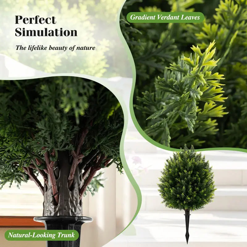 2-Pack Faux Cedar Shrubs with Ground Spikes ¨C Outdoor-Ready Artificial Plants
