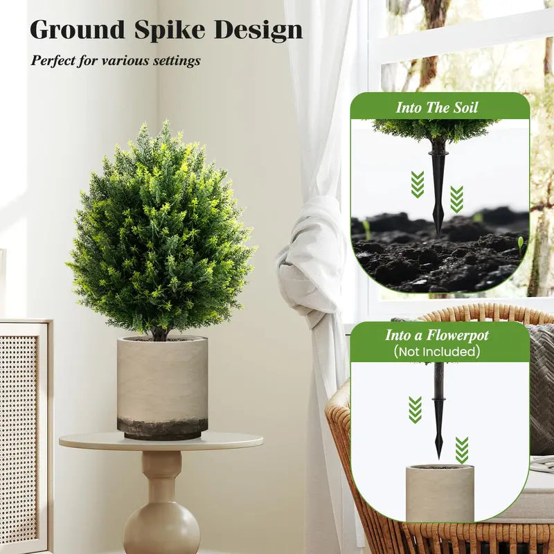 2-Pack Faux Cedar Shrubs with Ground Spikes ¨C Outdoor-Ready Artificial Plants