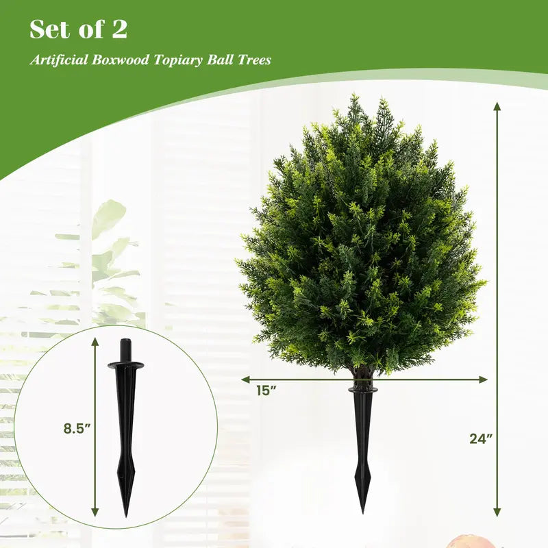 2-Pack Faux Cedar Shrubs with Ground Spikes ¨C Outdoor-Ready Artificial Plants
