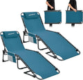 2-Pack Portable Folding Chaise Lounge ¨C 5-Position Recline. Side Table. Shoulder Strap & Pillow for Beach. Lawn or Camping