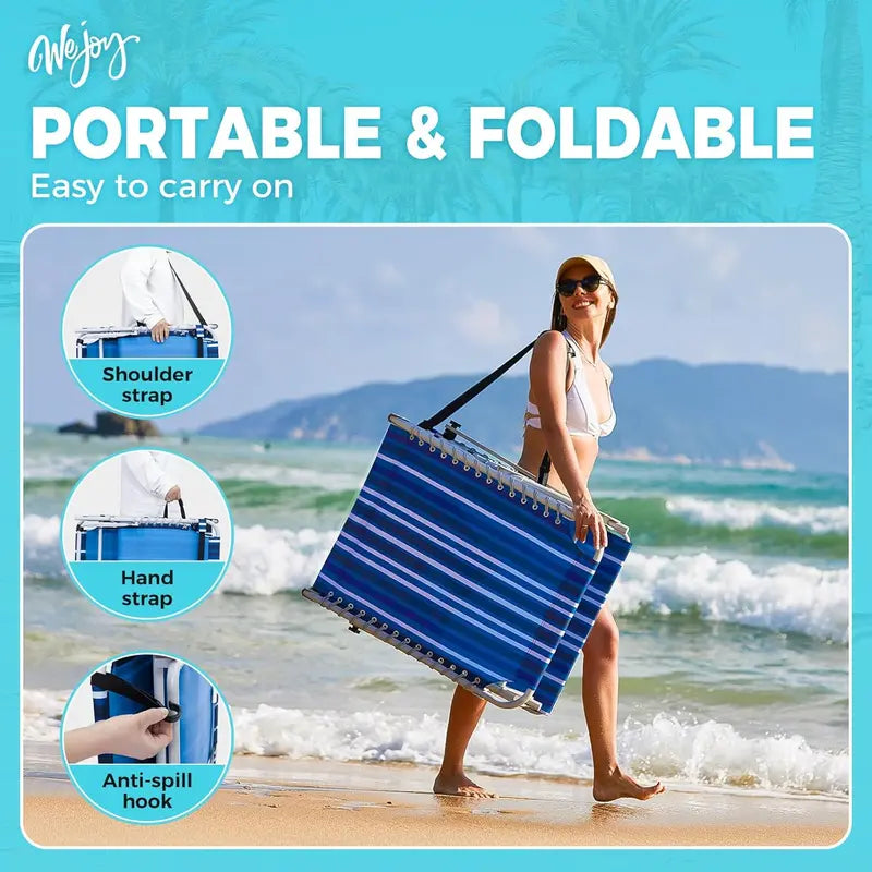 2-Pack Portable Folding Chaise Lounge ¨C 5-Position Recline. Side Table. Shoulder Strap & Pillow for Beach. Lawn or Camping