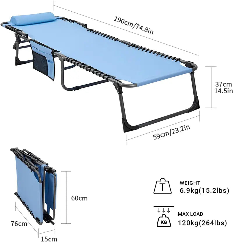 2-Pack Portable Folding Chaise Lounge ¨C 5-Position Recline. Side Table. Shoulder Strap & Pillow for Beach. Lawn or Camping