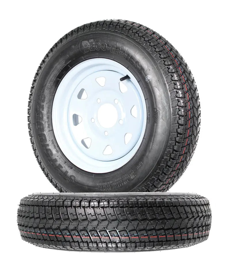 2-Pack ST175/80D13 Trailer Tires on White Spoke Rims ¨C Load Range C. 5-Lug Mounting