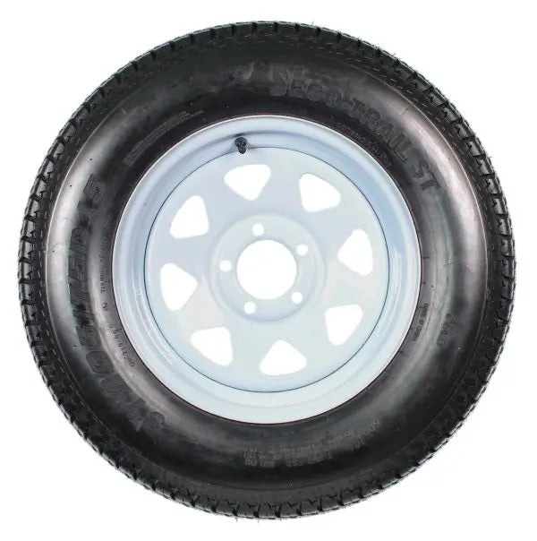 2-Pack ST205/75D15 Trailer Tires on White-Spoke Rims ¨C LRC Rated. 5-Hole Mounting. 205/75-15 Size