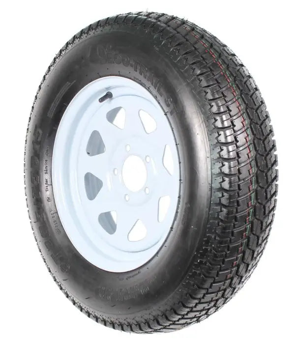 2-Pack ST205/75D15 Trailer Tires on White-Spoke Rims ¨C LRC Rated. 5-Hole Mounting. 205/75-15 Size