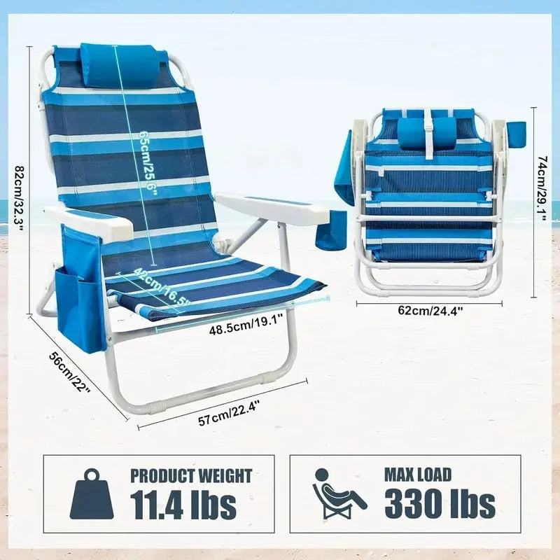2-Pack Textilene Beach Chairs ¨C 5-Position Folding Recliners with Cooler Bag & Carry Straps
