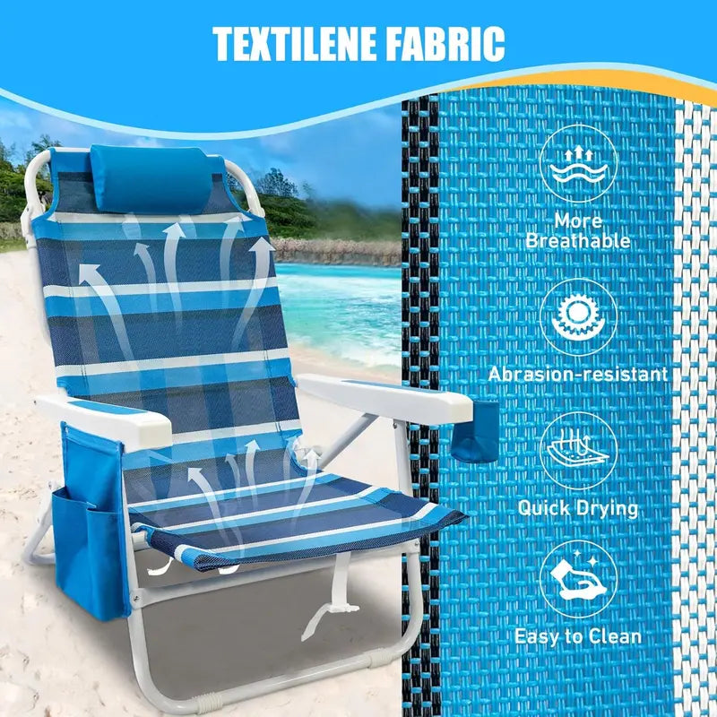 2-Pack Textilene Beach Chairs ¨C 5-Position Folding Recliners with Cooler Bag & Carry Straps