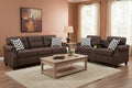 2-Piece Dark Brown Loveseat Set with Accent Pillows and Dual USB Charging Ports