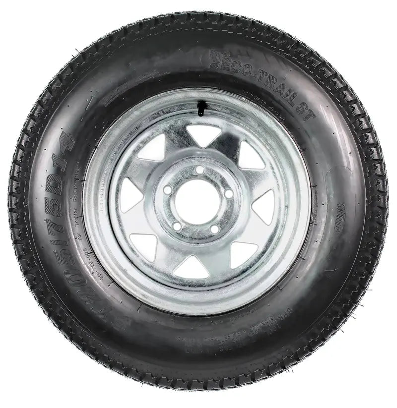 2-Pk Trailer Tire On Rim ST205/75D14 2057514 F78-14 5 Lug Spoke Wheel Galvanized