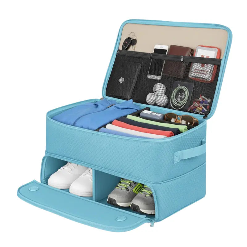 2-Tier Vehicle Storage Organizer with Dedicated Shoe Compartment for Trunk