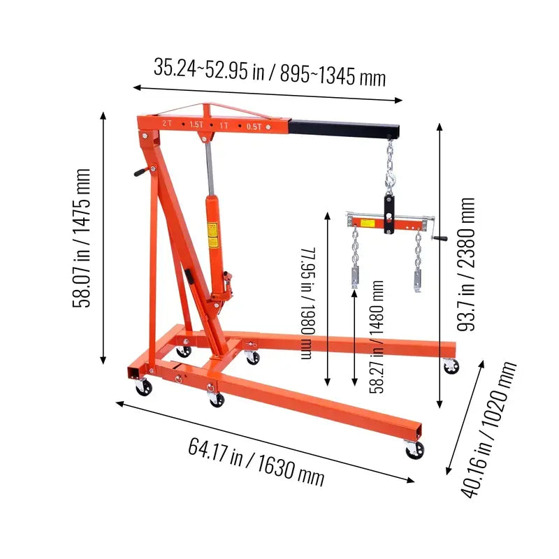 2-Ton Folding Hydraulic Engine Hoist ¨C 4400 LB Capacity. Cherry Picker Crane with Leveling Feature