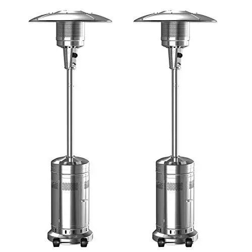 2-Unit Stainless Steel Floor-Standing Patio Heater Set ¨C 48.000 BTU Umbrella Style with Wheels (Silver)