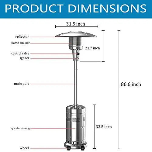 2-Unit Stainless Steel Floor-Standing Patio Heater Set ¨C 48.000 BTU Umbrella Style with Wheels (Silver)