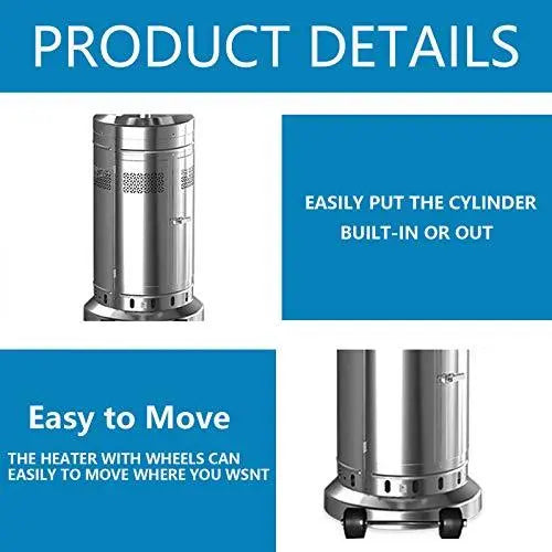 2-Unit Stainless Steel Floor-Standing Patio Heater Set ¨C 48.000 BTU Umbrella Style with Wheels (Silver)