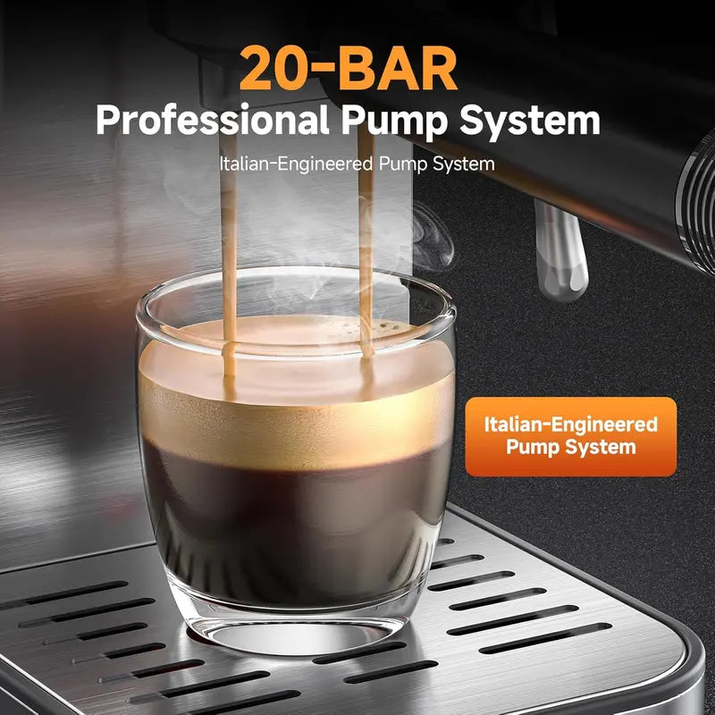 20-Bar LED Touchscreen Espresso Machine with Auto-Cleaning &amp; Integrated Milk Frother for Cappuccinos and Lattes