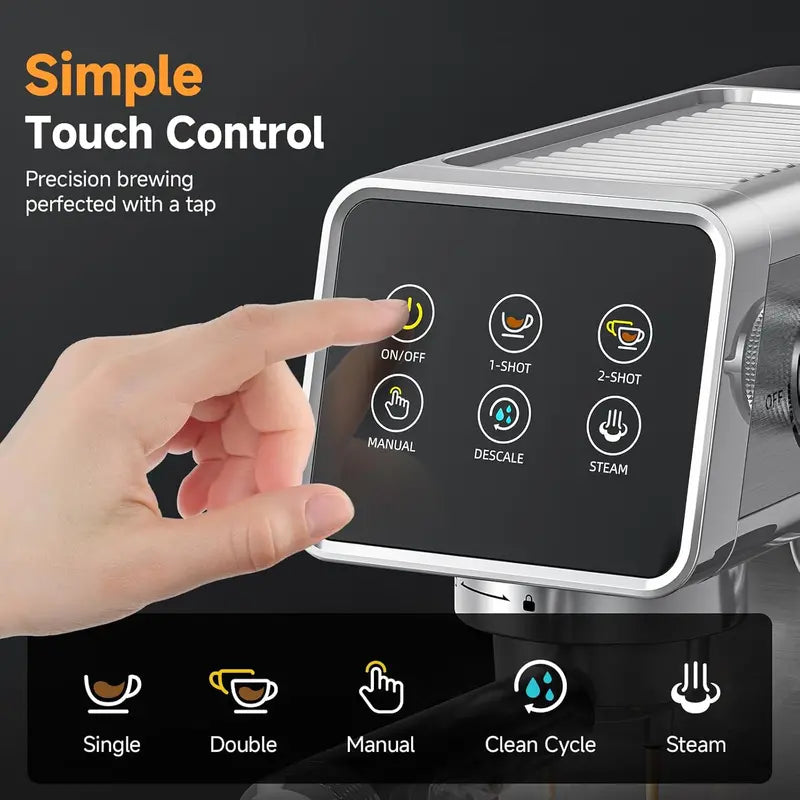 20-Bar LED Touchscreen Espresso Machine with Auto-Cleaning &amp; Integrated Milk Frother for Cappuccinos and Lattes