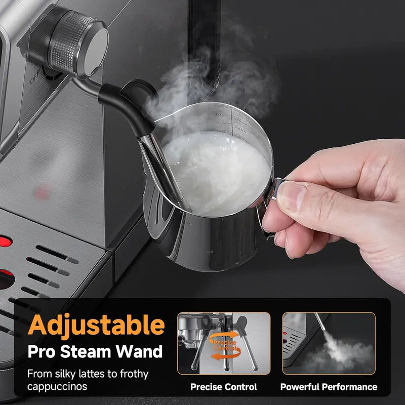 20-Bar LED Touchscreen Espresso Machine with Auto-Cleaning &amp; Integrated Milk Frother for Cappuccinos and Lattes