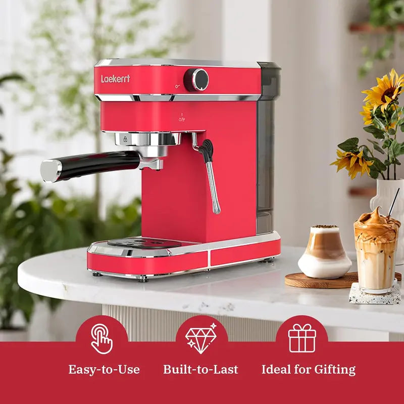 20-Bar Pink Espresso Machine ¨C Professional Cappuccino & Latte Maker with Steam Wand. Ideal Gift for Coffee Enthusiasts
